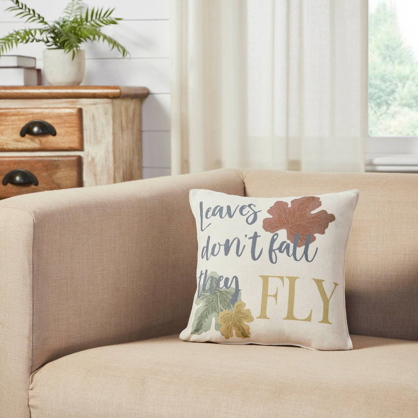 Fall Decor Leaves Don't Fall They Fly Throw Pillow 12x12