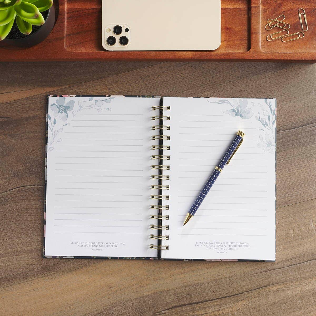 Christian Art Gifts - Journal Spiral Blue Floral It Is Well With My Soul