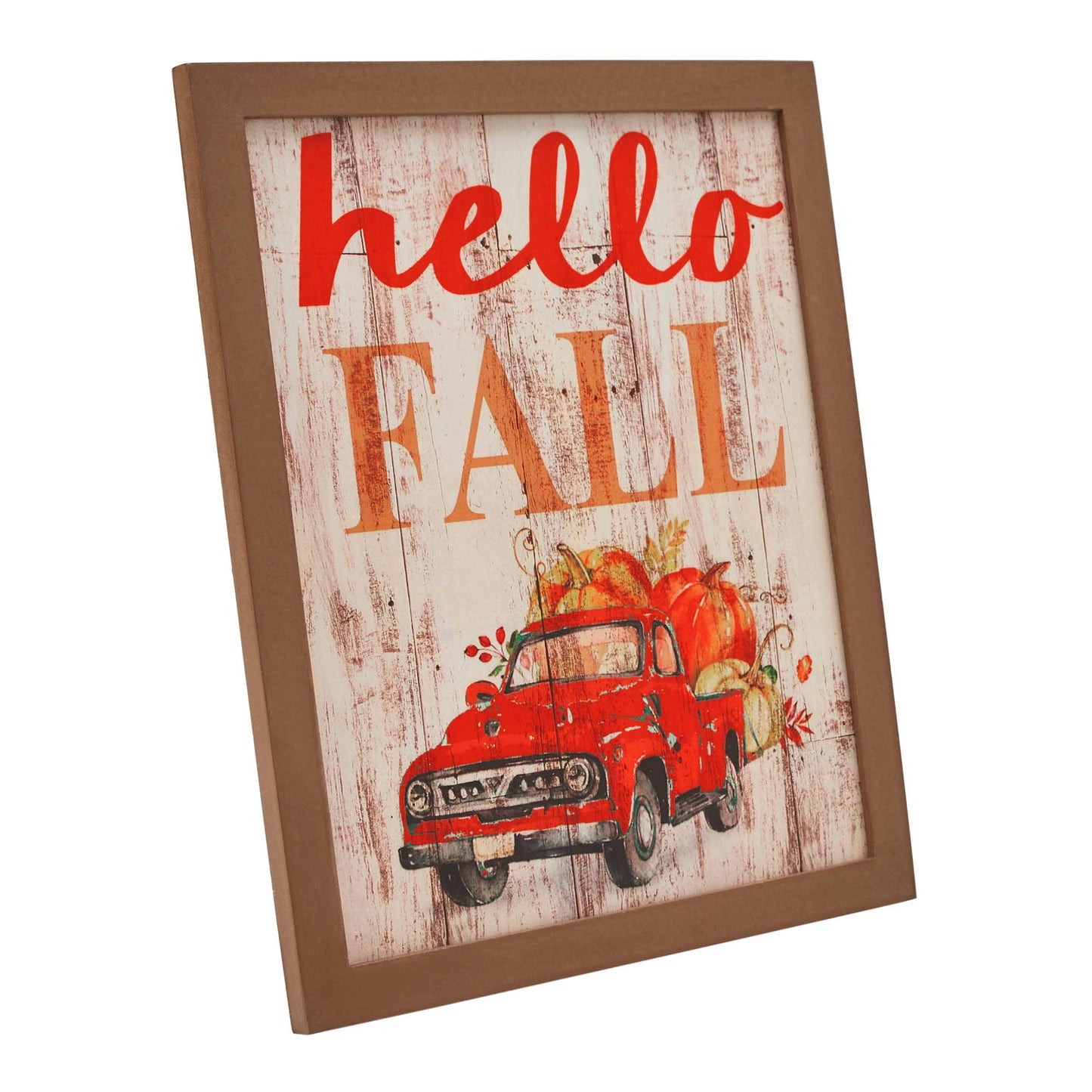Hello Fall Red Truck Framed Wall Sign 13x11