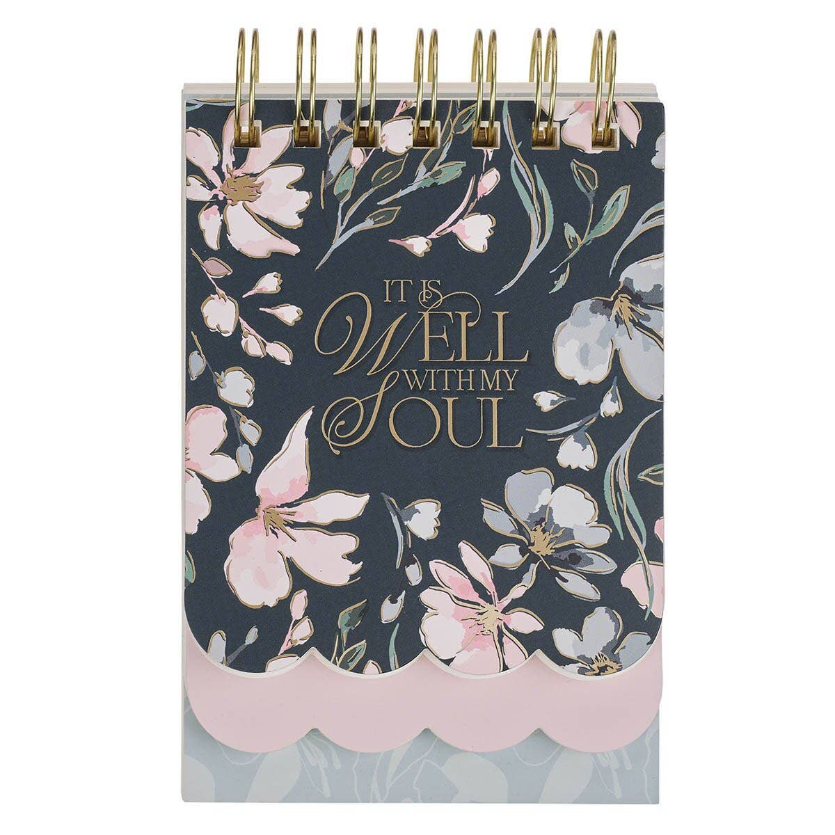 Christian Art Gifts - Spiral Notepad SM Navy Floral It Is Well With My Soul