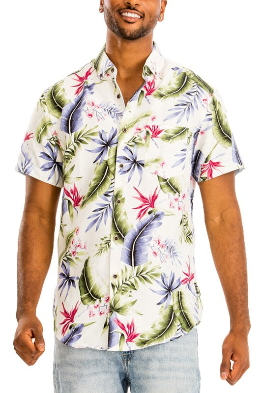 Hawaiian Print Button Down Shirt