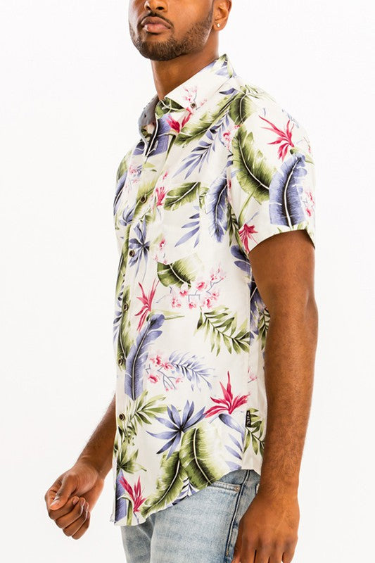 Hawaiian Print Button Down Shirt