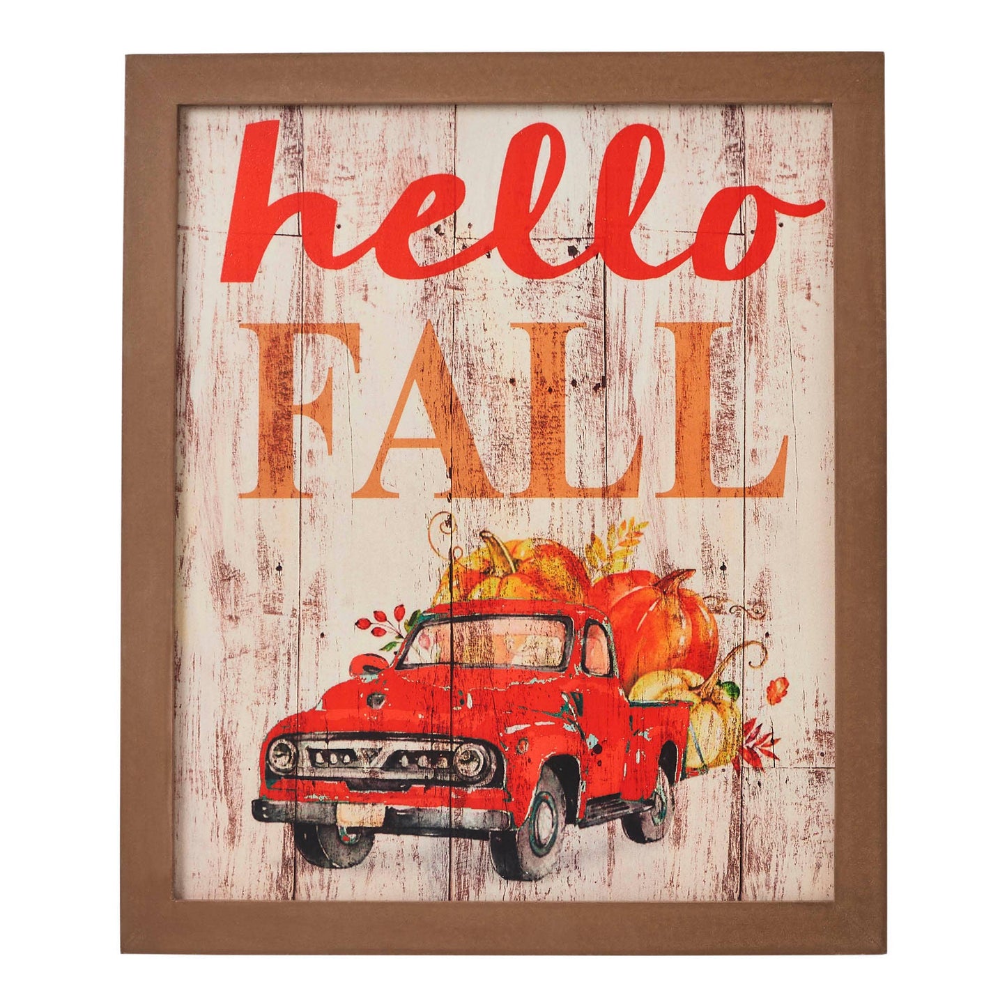Hello Fall Red Truck Framed Wall Sign 13x11