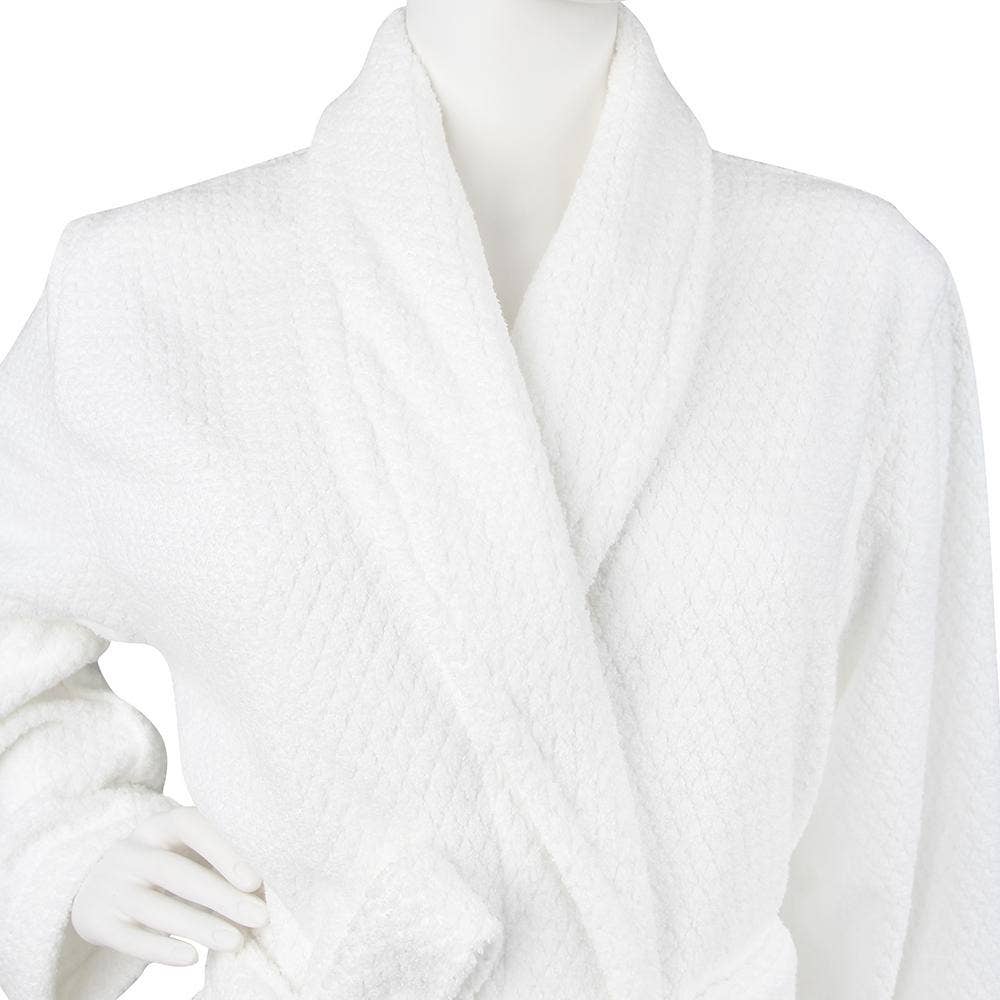 Diamond Jacquard Bathrobe, Medium-Large, White