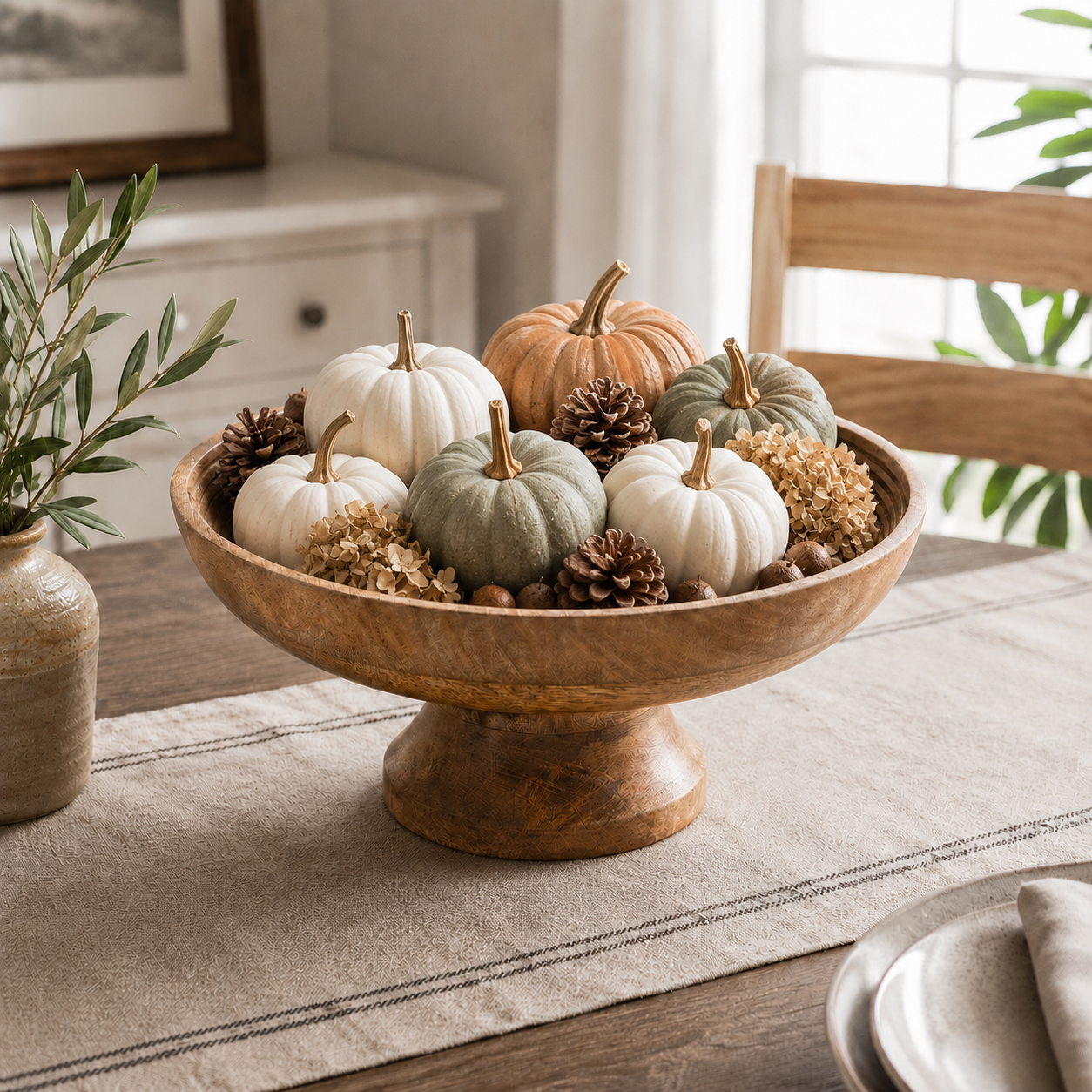 Mango Wood Pedestal Display Bowl 12 Inch Natural