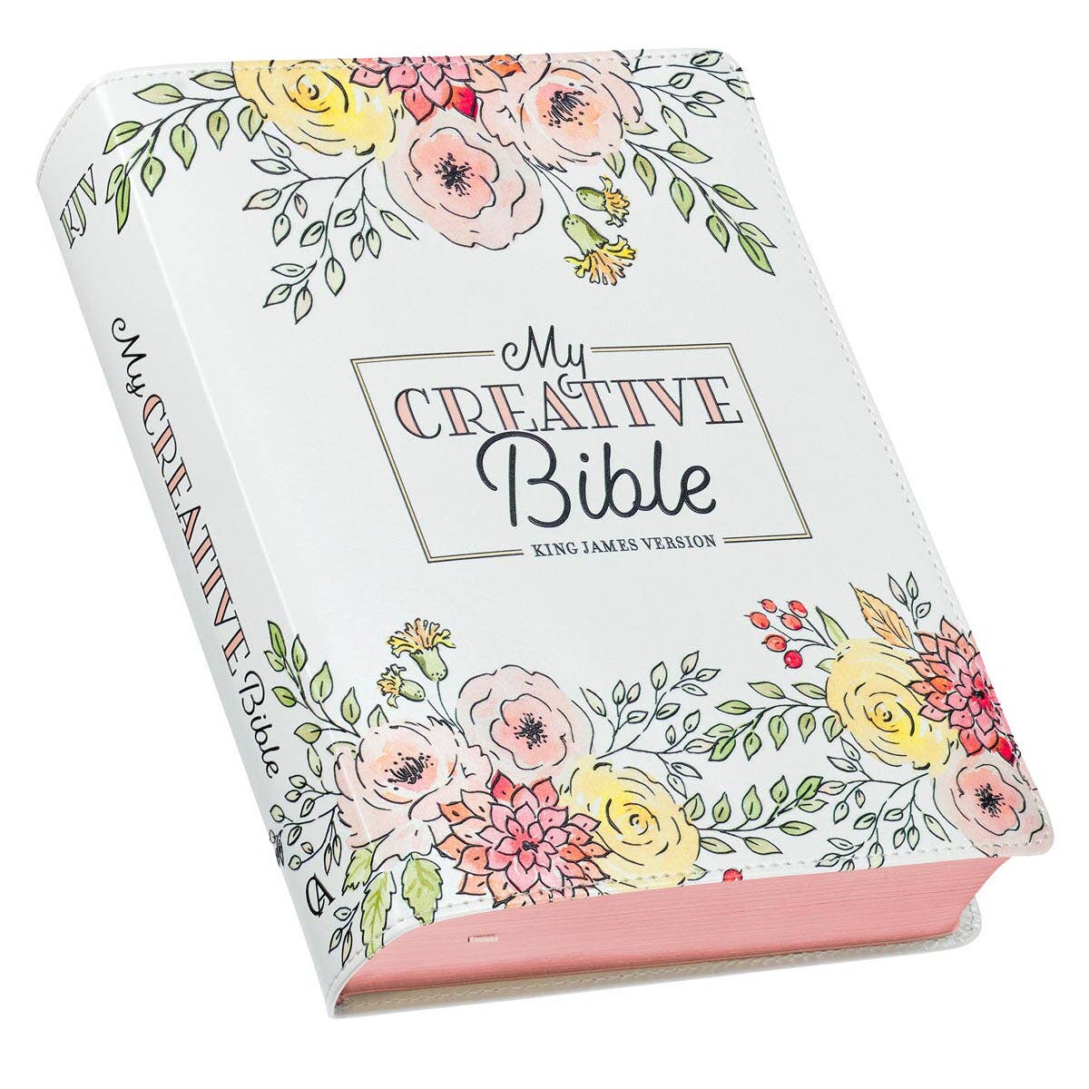 Christian Art Gifts - KJV My Creative Bible Faux Leather, White Floral Printed