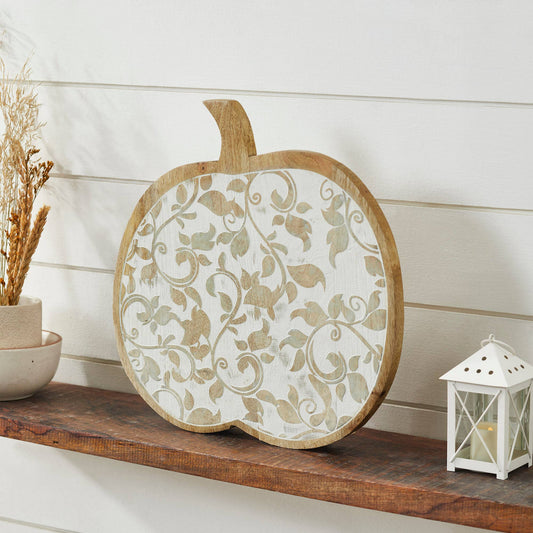 White Cottage Wooden Pumpkin Tabletop Decor 14"
