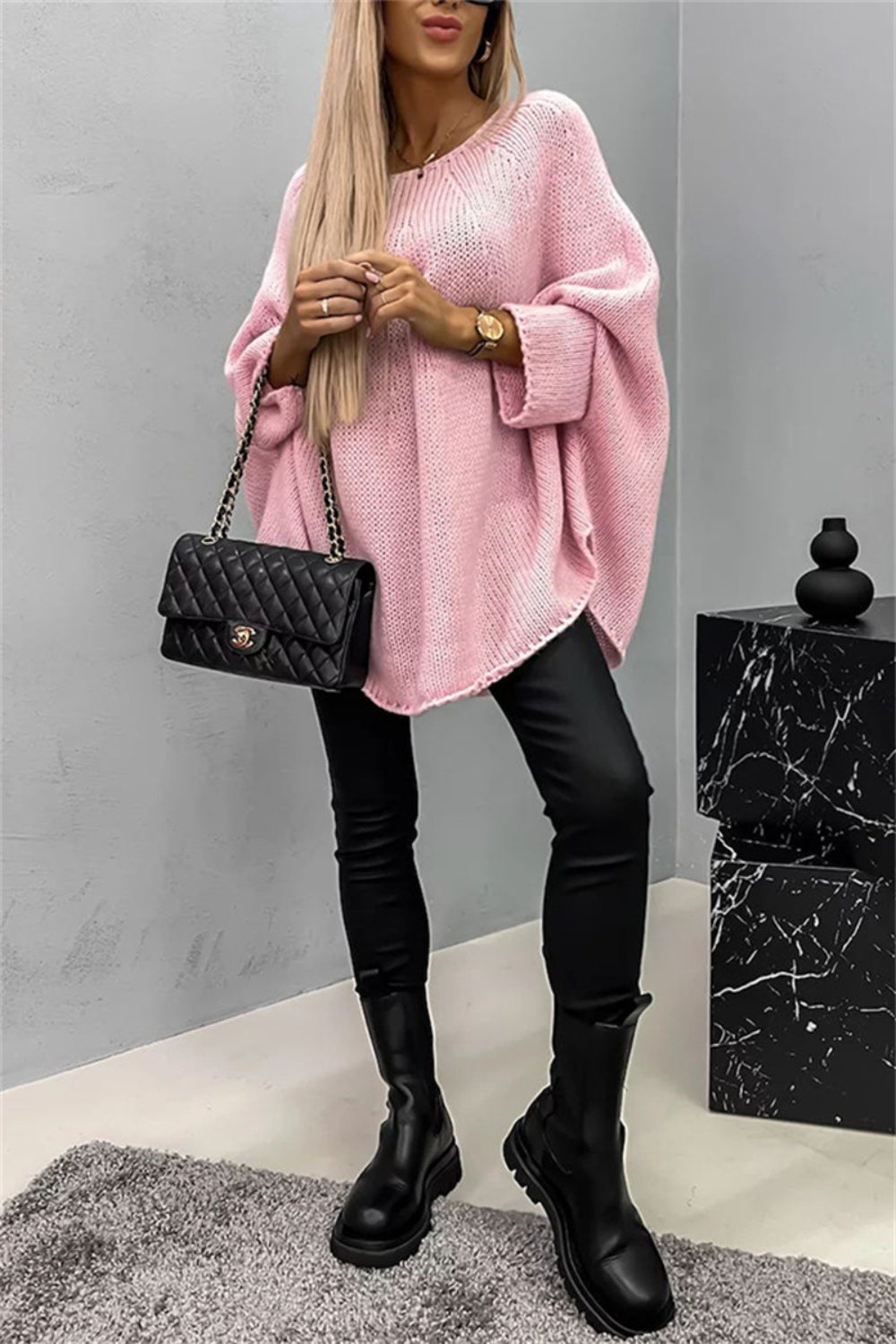 Round Neck Batwing Sleeve Sweater