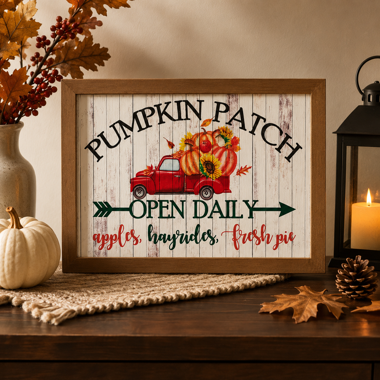 Pumpkin Patch Red Truck Wall & Table Sign 10x14