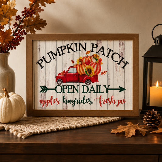 Pumpkin Patch Red Truck Wall & Table Sign 10x14
