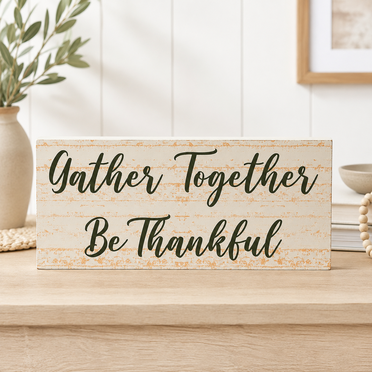 Gather Together MDF Tabletop Sign, 16" Fall Decor
