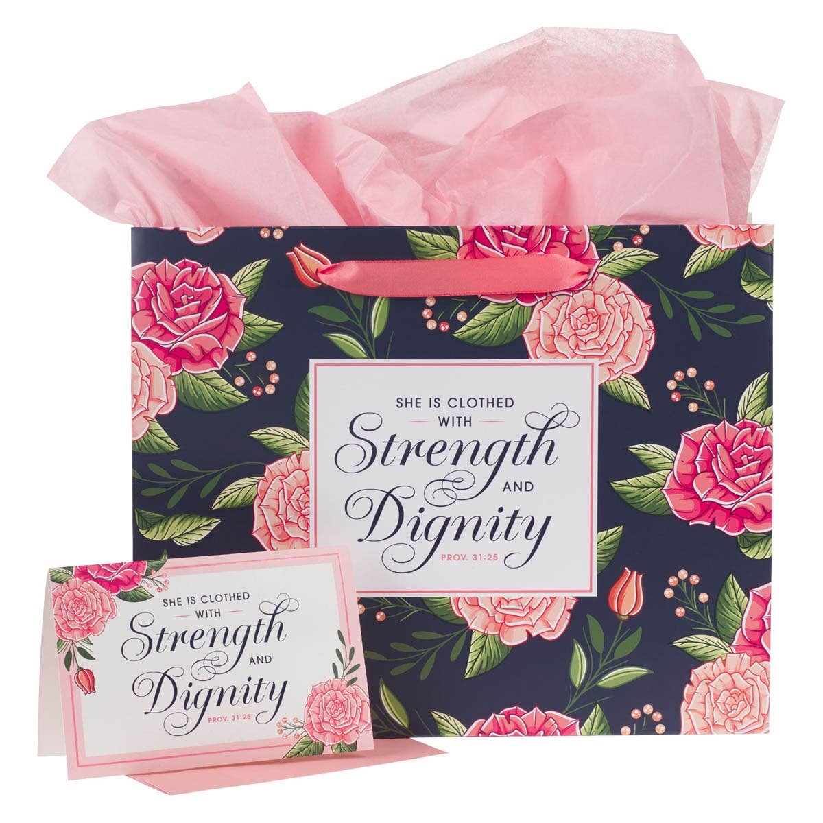 Christian Art Gifts - Gift Bag w/ Card LG Landscape Strength & Dignity Prov. 31:25