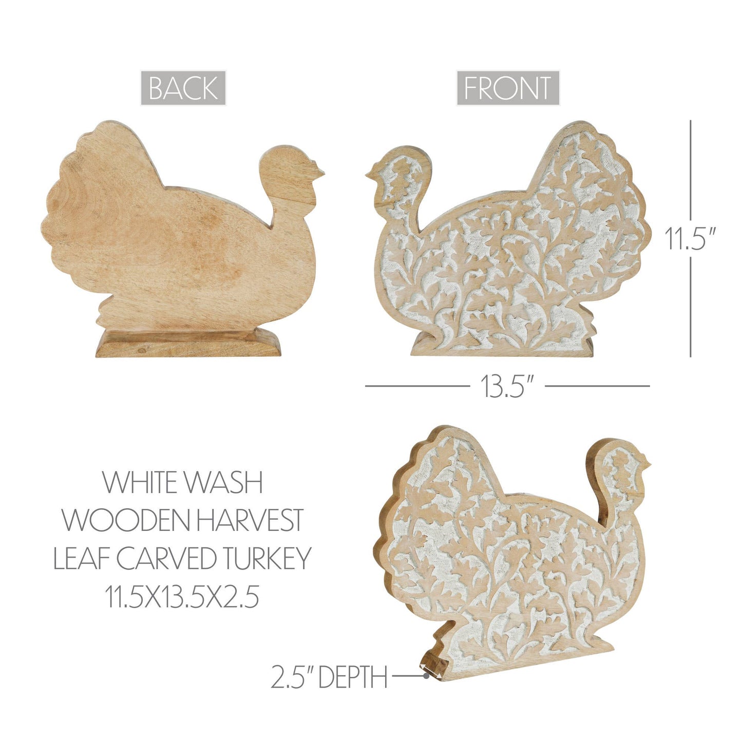 Carved Wood Turkey Figurine 13.5" Thanksgiving Decor