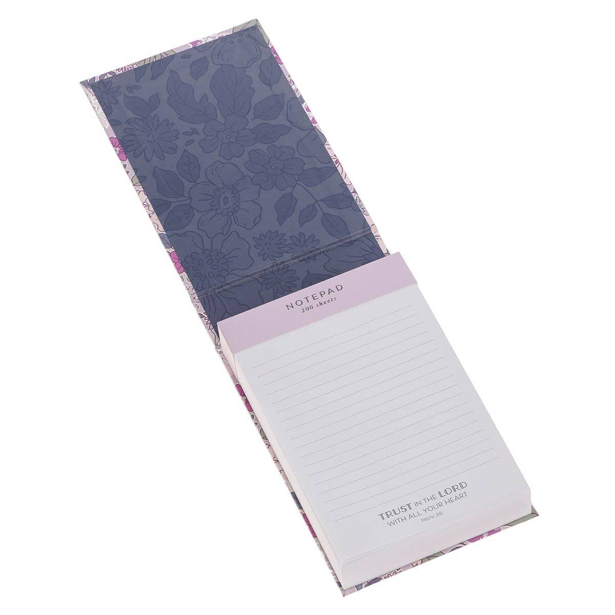 Christian Art Gifts - Hardcover Notepad Navy Floral Trust In The Lord Prov. 3:5