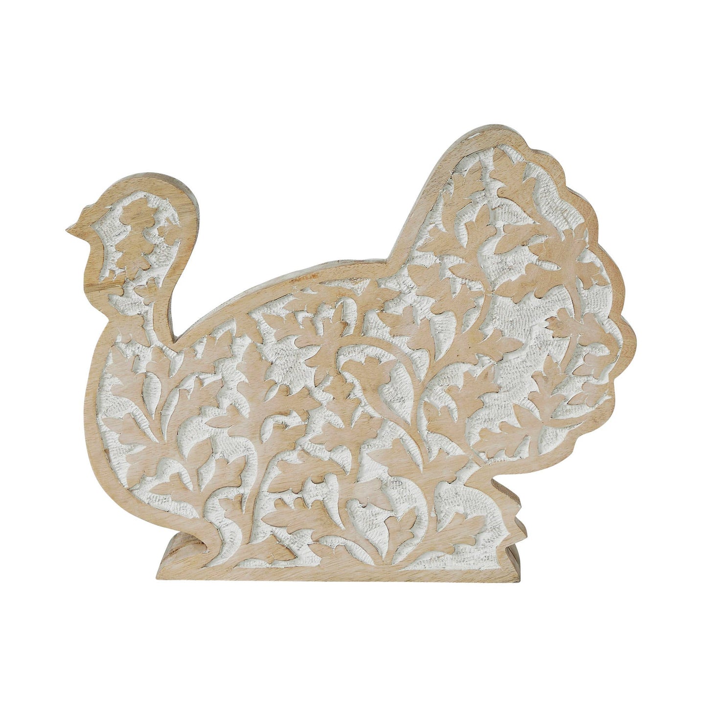 Carved Wood Turkey Figurine 13.5" Thanksgiving Decor