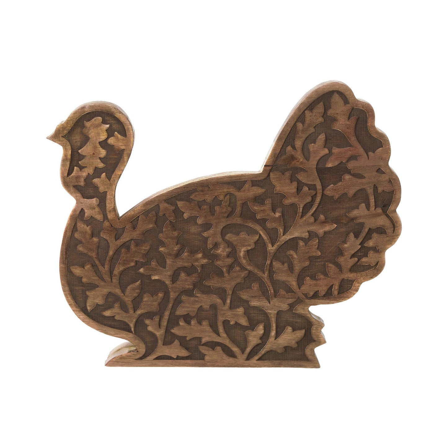 Dark Wood Carved Turkey Figurine 11.5x13.5 Decor