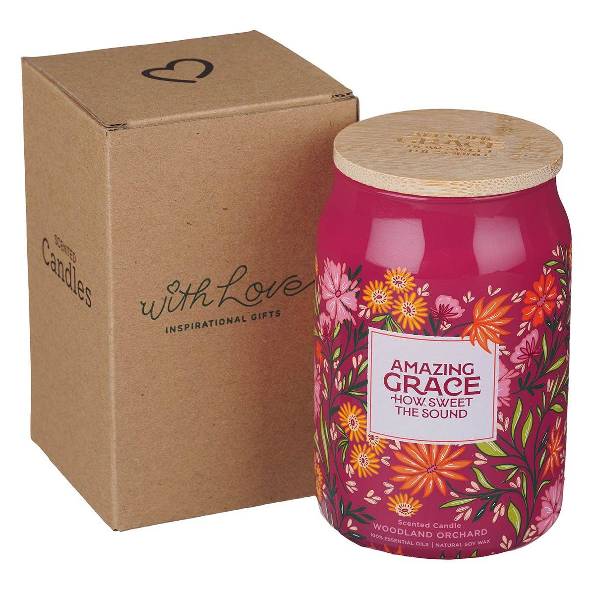 Glass Candle w/ Bamboo Lid Amazing Grace