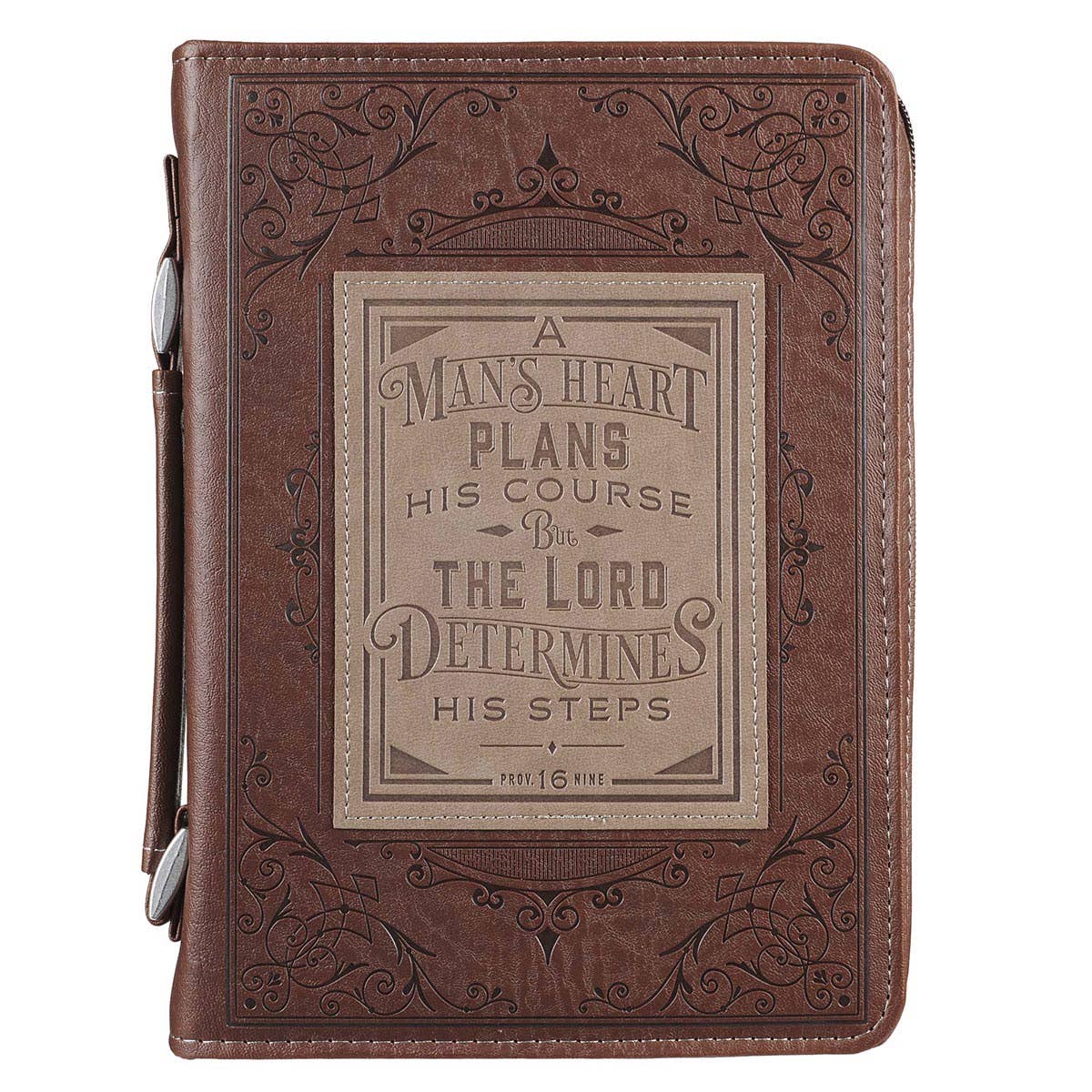 Christian Art Gifts - Bible Cover Classic Brown/Tan A Man's Heart Prov. 16:9
