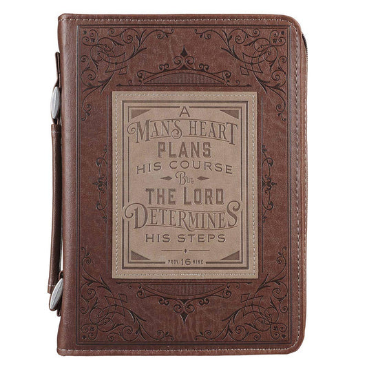 Christian Art Gifts - Bible Cover Classic Brown/Tan A Man's Heart Prov. 16:9