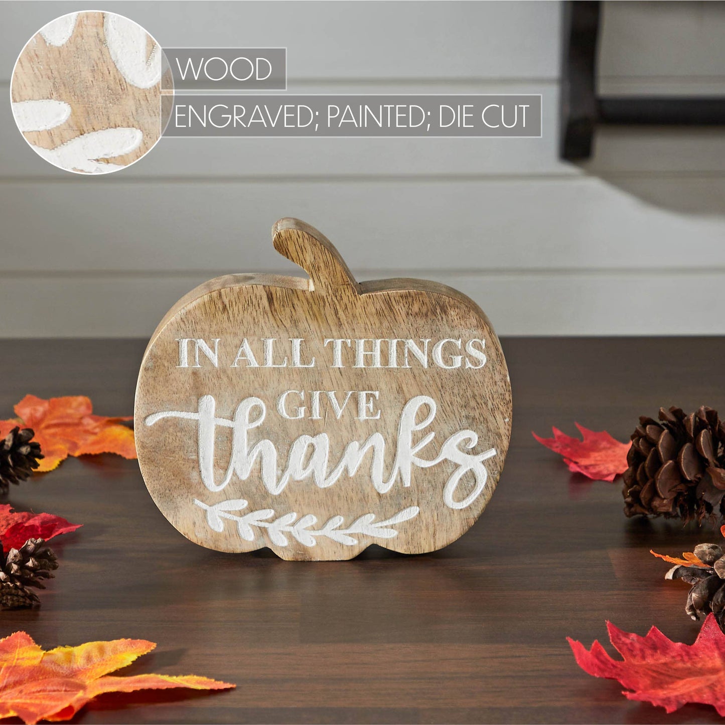 Give Thanks Wood Pumpkin Tabletop Fall Decor