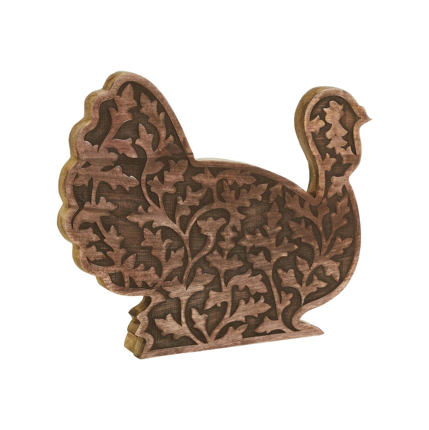 Dark Wood Carved Turkey Figurine 11.5x13.5 Decor