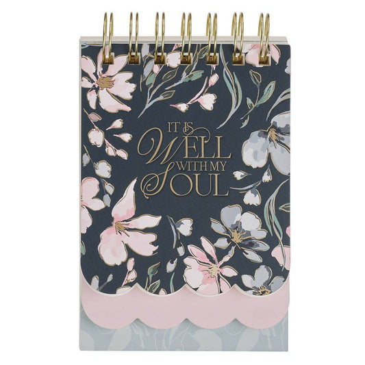 Christian Art Gifts - Spiral Notepad SM Navy Floral It Is Well With My Soul