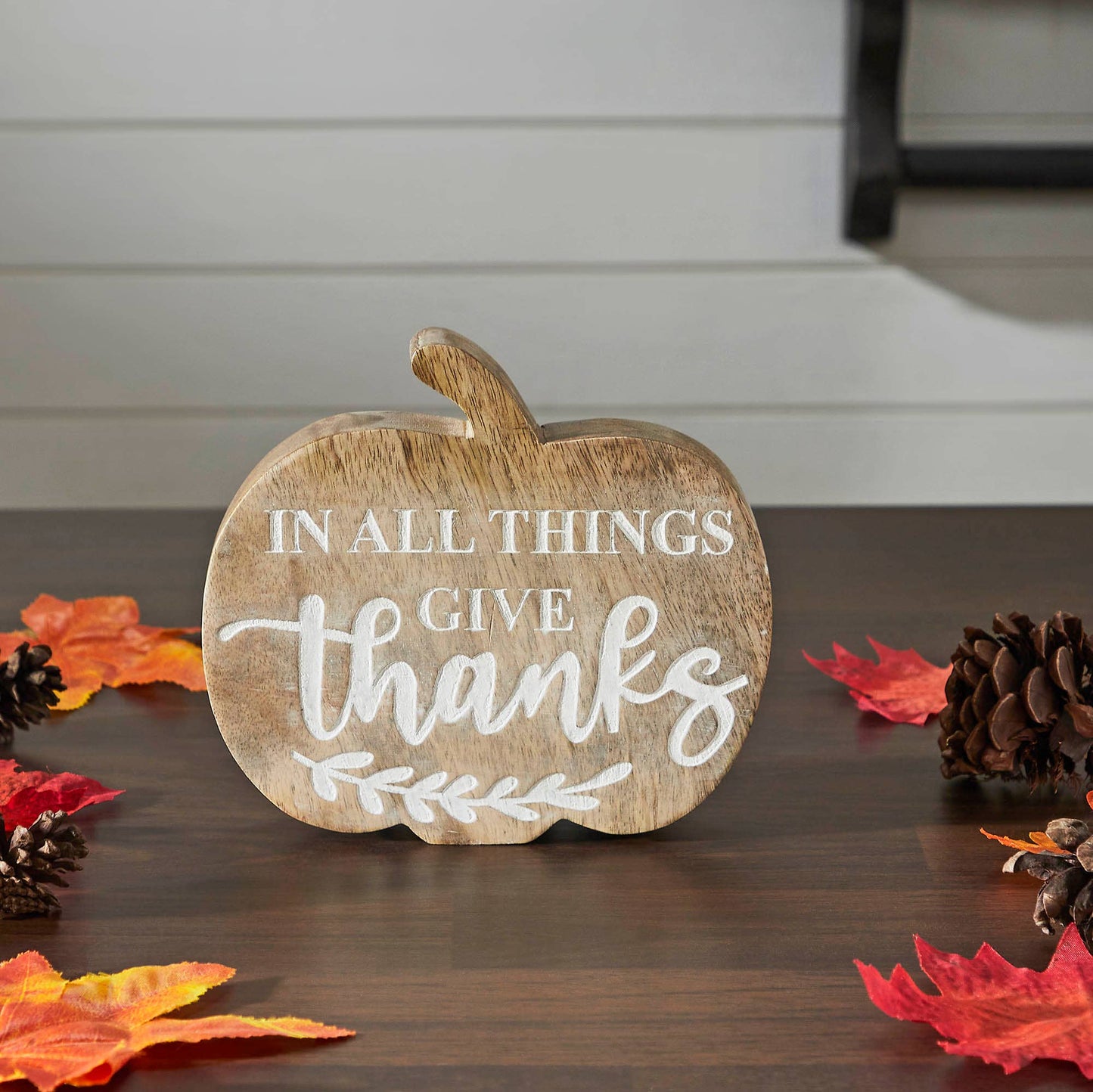 Give Thanks Wood Pumpkin Tabletop Fall Decor