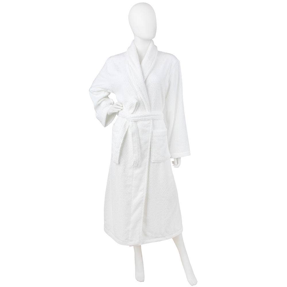 Diamond Jacquard Bathrobe, XL-XXL, White