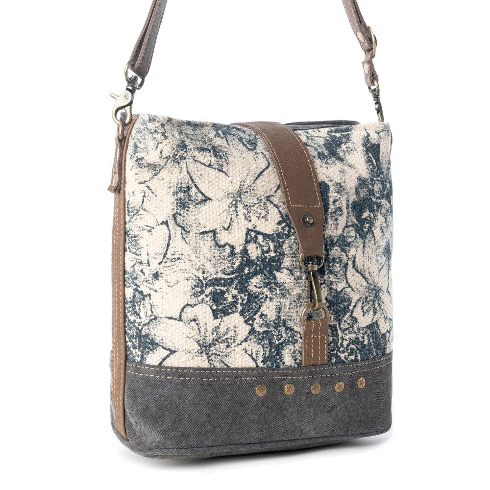Myra Bag - Frostbloom Vintage Shoulder Bag for Women in teal with floral detail
