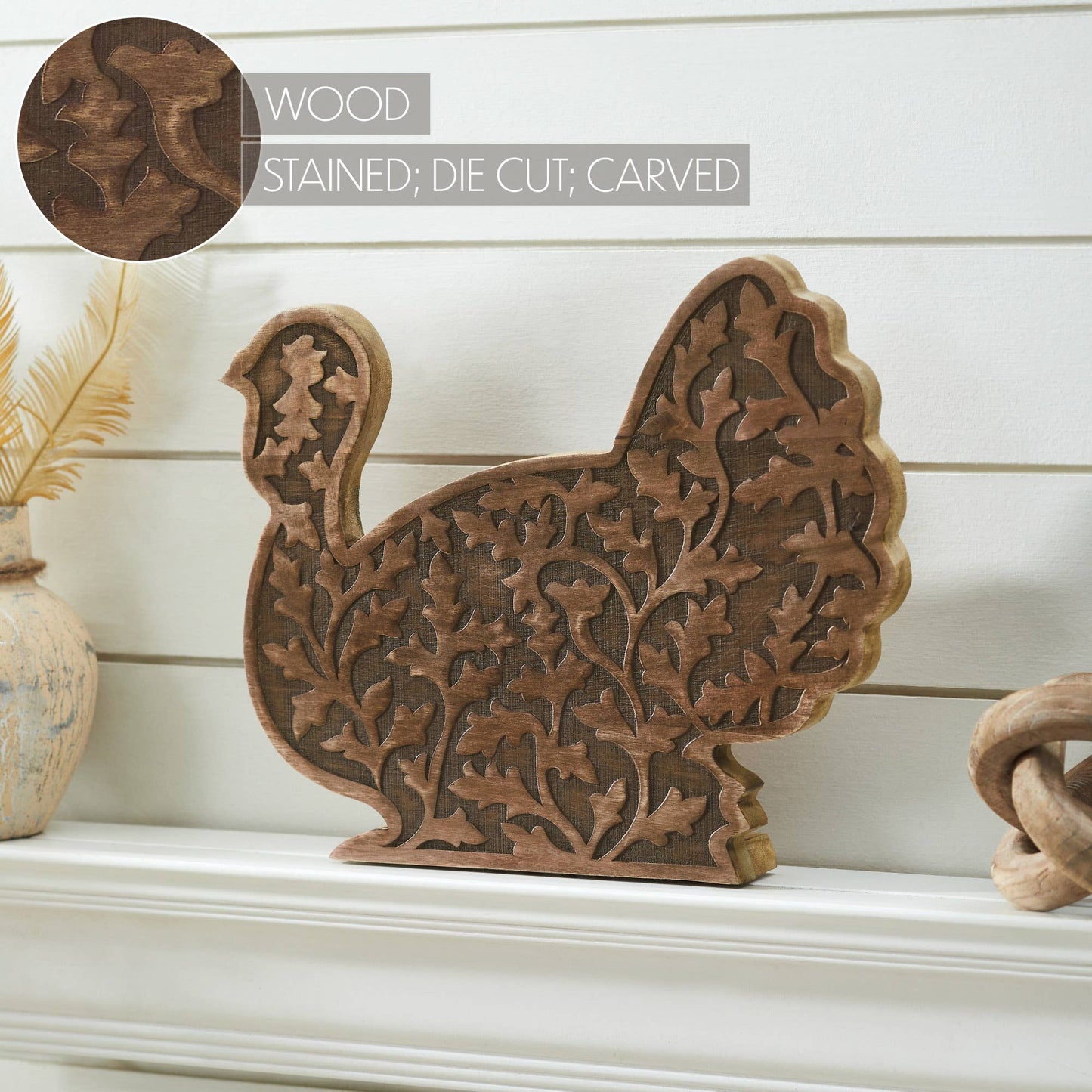 Dark Wood Carved Turkey Figurine 11.5x13.5 Decor