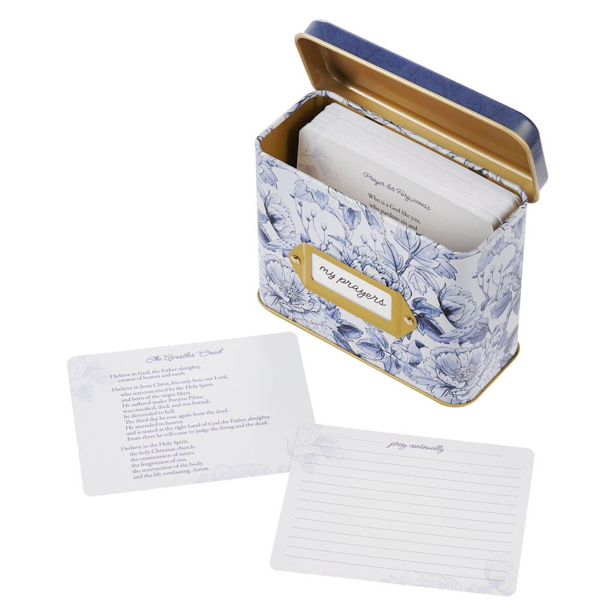Christian Art Gifts - Cards In Tin Blue Floral My Prayers Hebrews 10:23