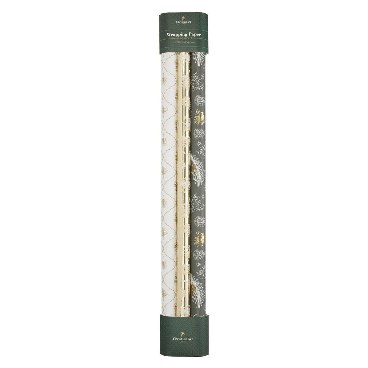 Christian Art Gifts - Wrapping Paper Set 3 pc Joy to the World White Gray Gold