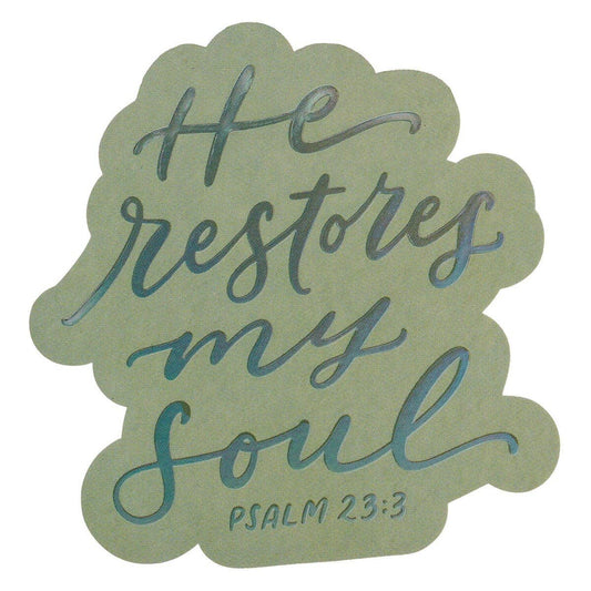 Christian Art Gifts - Sticker Vinyl He Restores My Soul Ps. 23:3