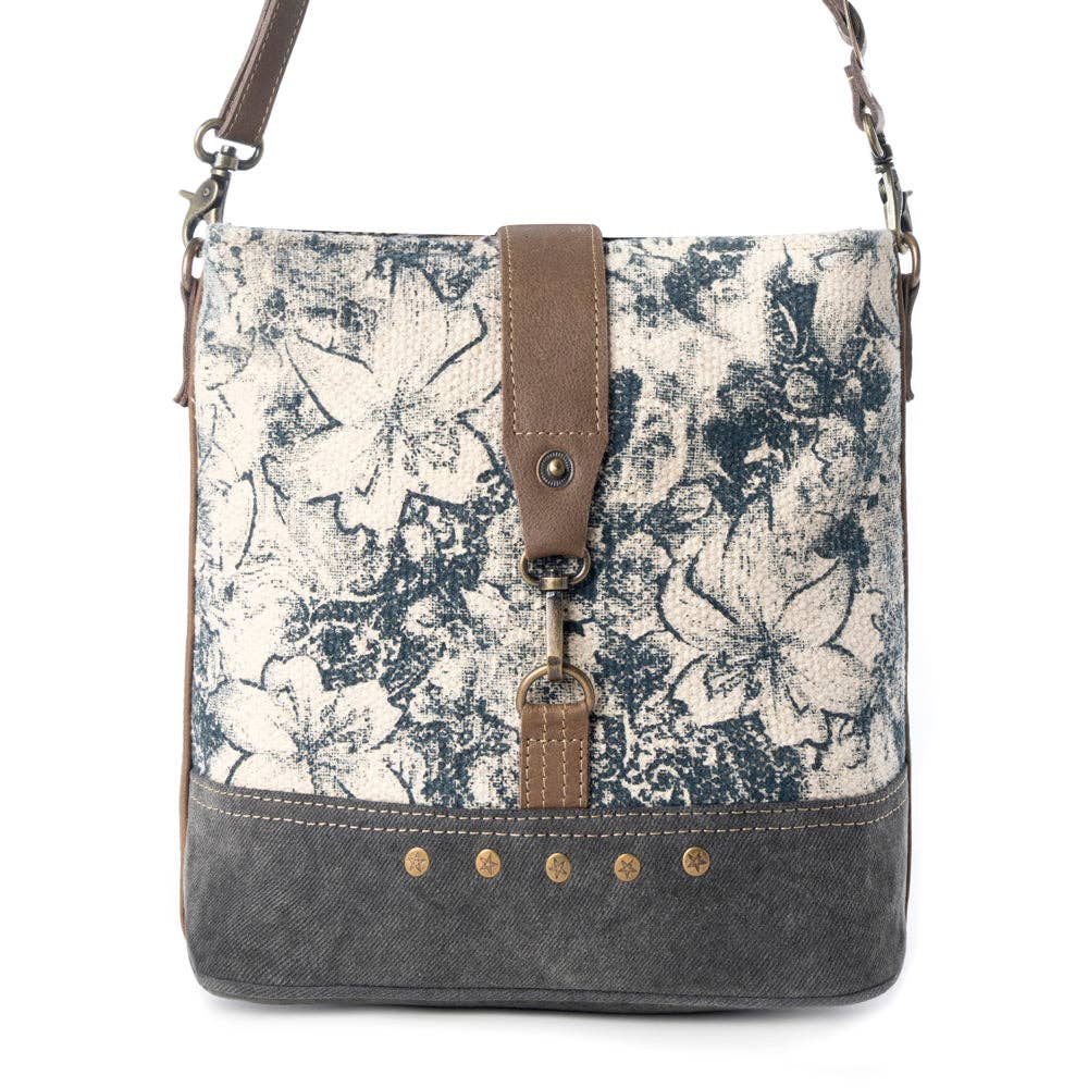 Myra Bag - Frostbloom Vintage Shoulder Bag for Women in teal with floral detail