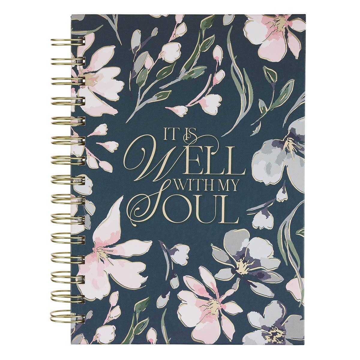 Christian Art Gifts - Journal Spiral Blue Floral It Is Well With My Soul