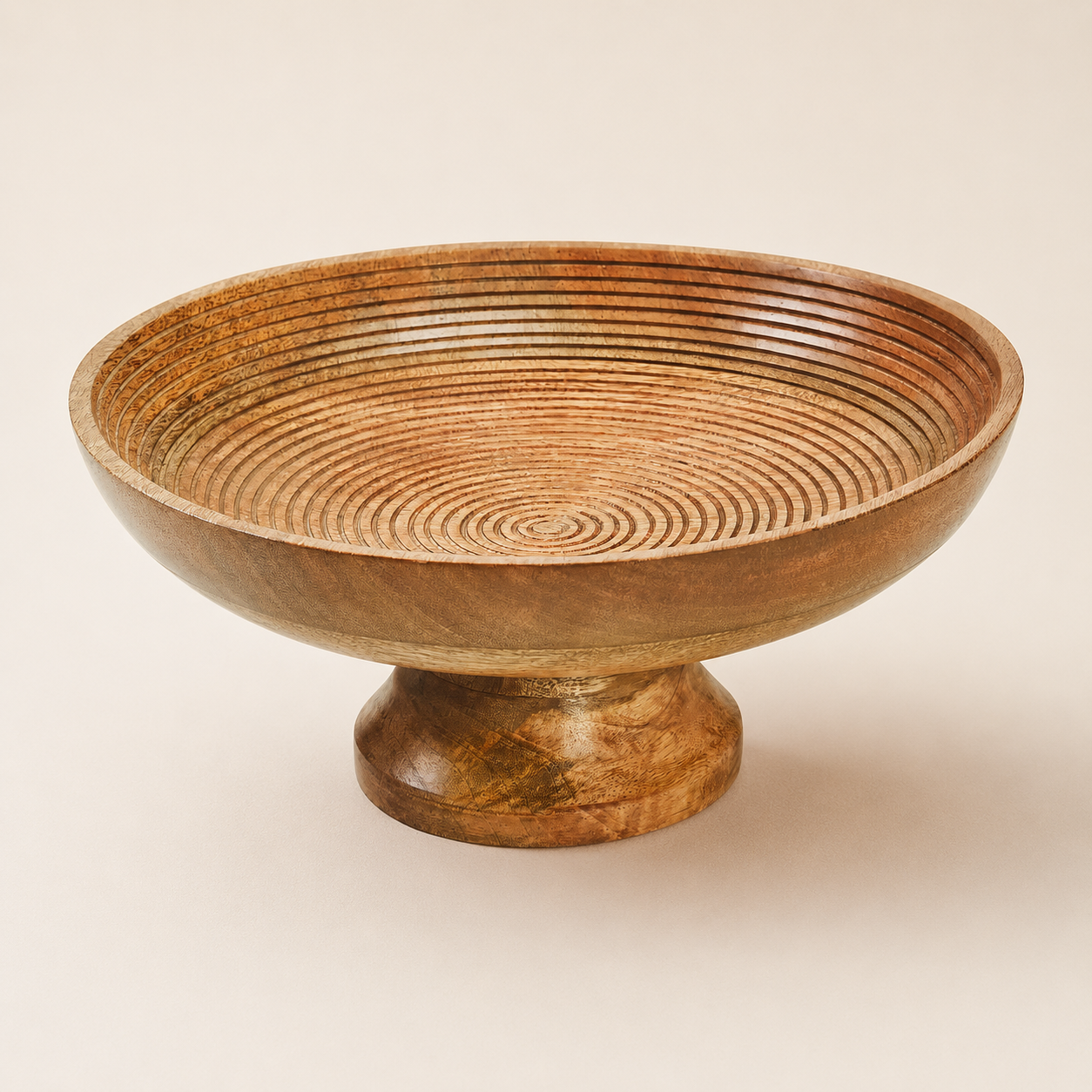 Mango Wood Pedestal Display Bowl 12 Inch Natural