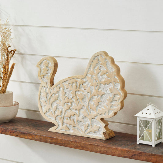 Carved Wood Turkey Figurine 13.5" Thanksgiving Decor