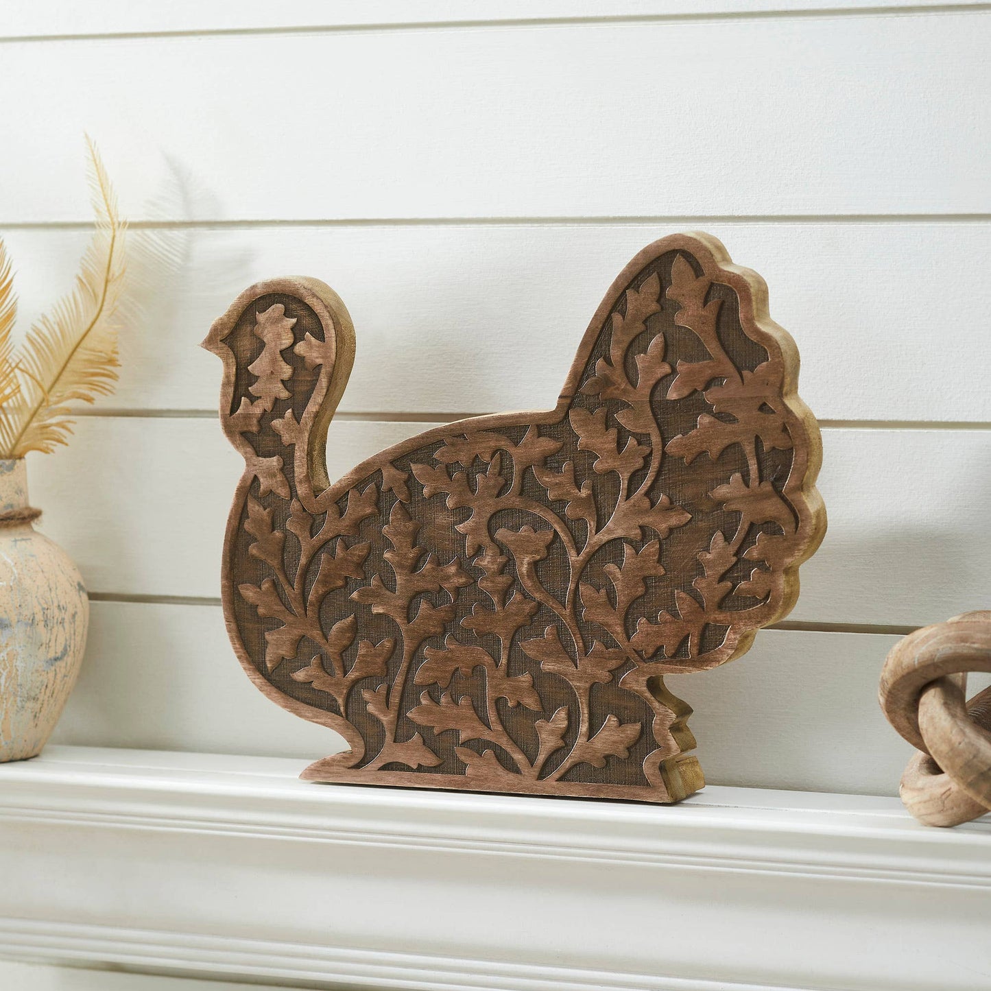 Dark Wood Carved Turkey Figurine 11.5x13.5 Decor