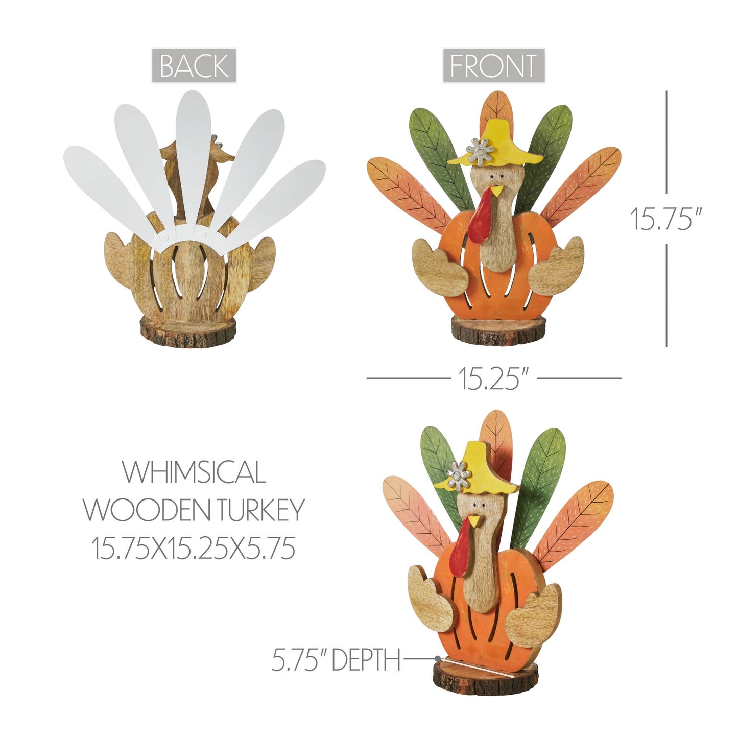 Wood Turkey Figurine 15.75" Rustic Thanksgiving Decor