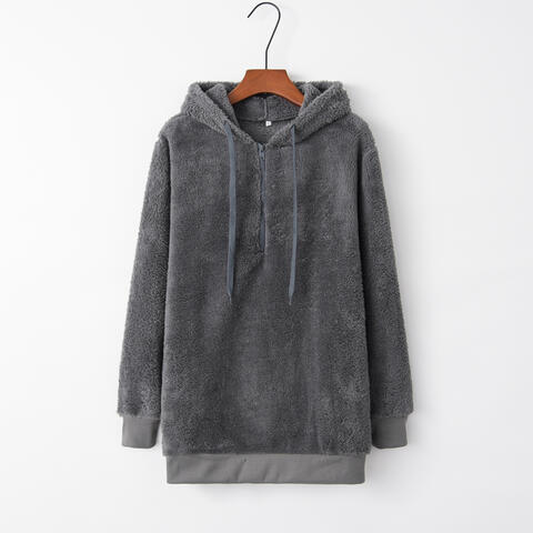 Quarter-Zip Drawstring Teddy Hoodie