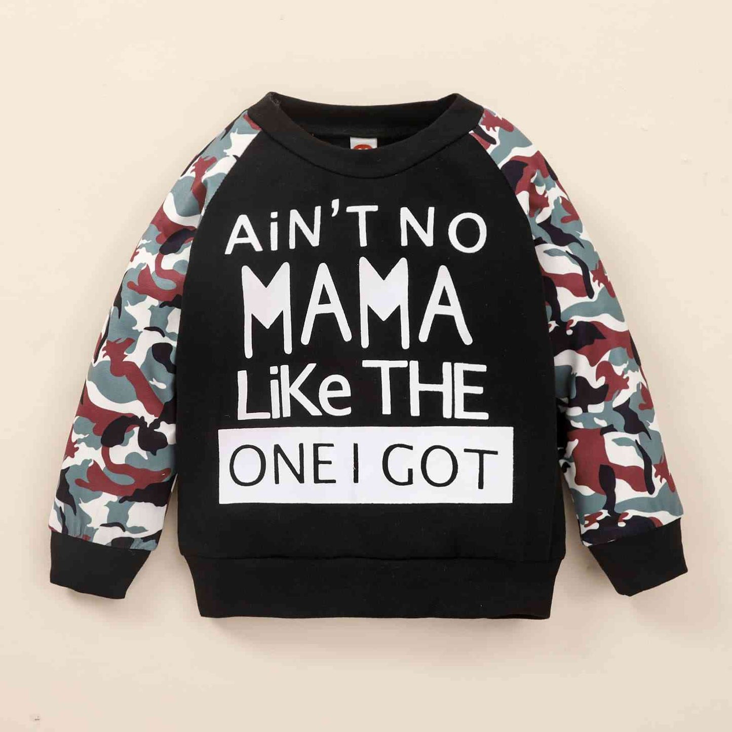 Kids Slogan Graphic Sweatshirt and Camoflague Patch Distressed Jeans Set