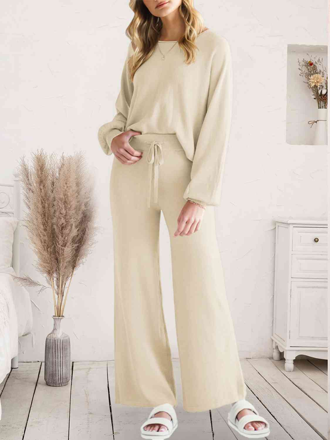 Long Sleeve Lounge Top and Drawstring Pants Set