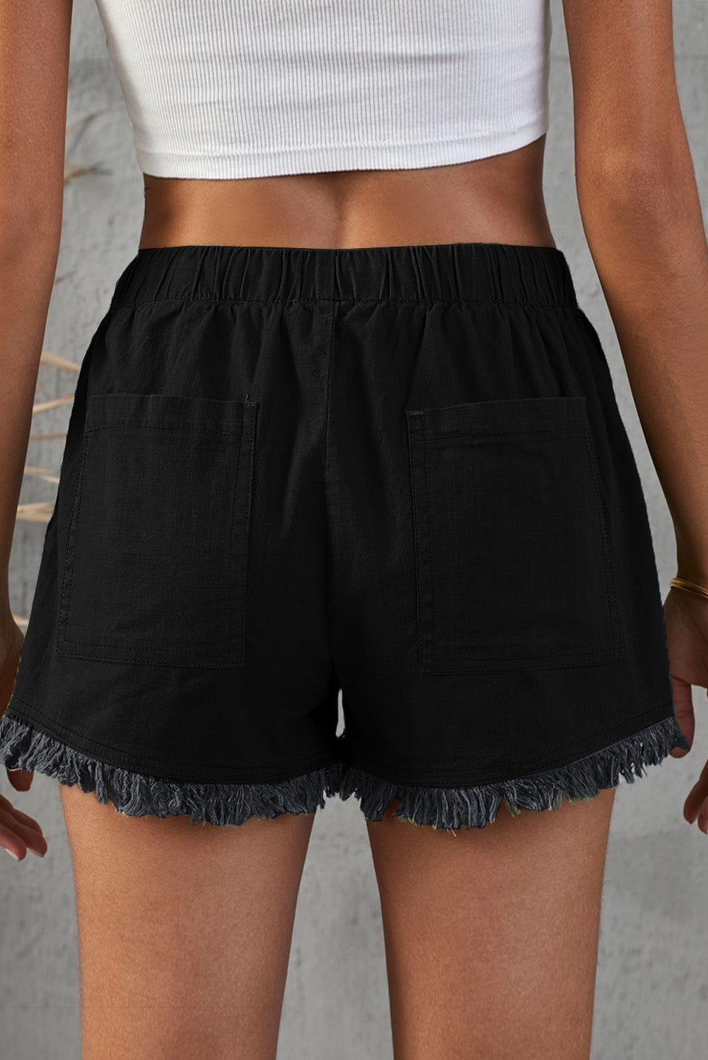 Pocketed Frayed Denim Shorts