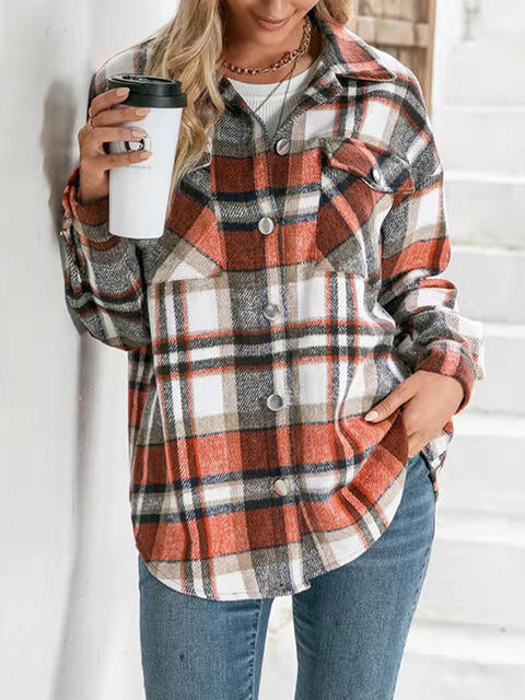 Plaid Collared Neck Button Down Jacket