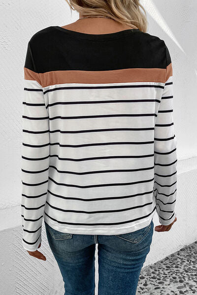 Striped Round Neck Long Sleeve T-Shirt