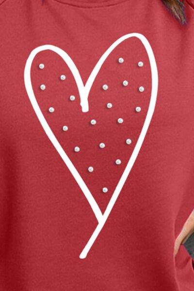 Heart Pearl Detail Round Neck Sweatshirt