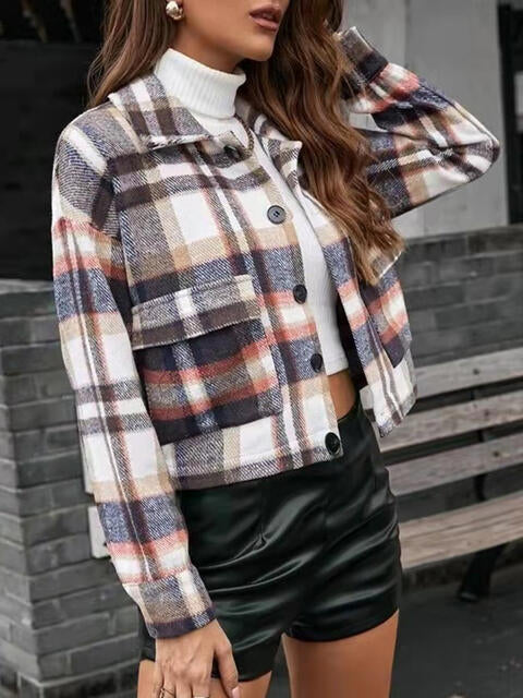 Plaid Collared Neck Button Down Jacket