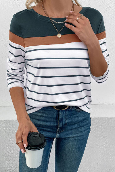 Striped Round Neck Long Sleeve T-Shirt